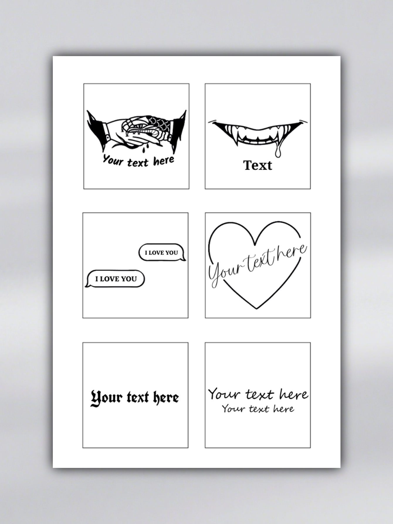6 Custom Designs – Small Temporary Tattoos